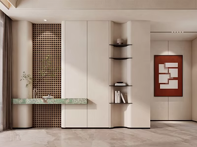 Modern Foyer Hallway Interior With Console Table Marble Top Decorative Shelves And Art Painting 3d model