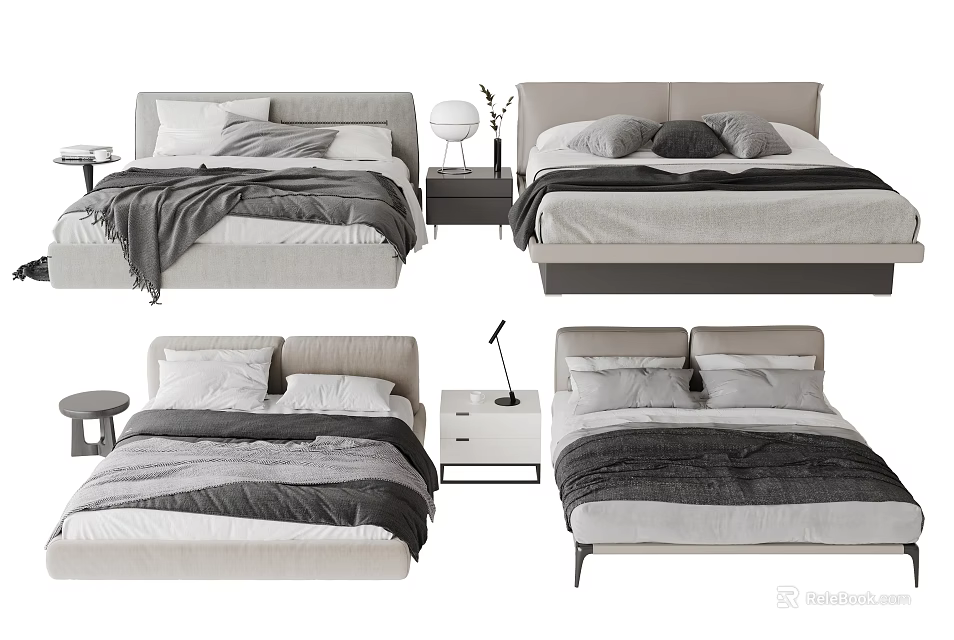 Modern Double Bed Designs With Bedding Pillows Blanket Nightstand And Lamp 3d model