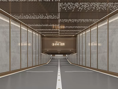 Underground Parking Lot Featuring Marble Walls Gold Accent Lines Modern Lighting And Spacious Driveway 3d model
