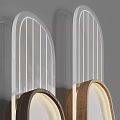 Modern Wall Lamps with Wooden Frames and White Shades on Vertical Striped Background