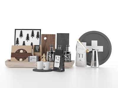 Spice Bottles In Modern Kitchen Decor With Trays Mugs And Art 3d model Spice Bottles In Modern Kitchen Decor With Trays Mugs And Art 3d model