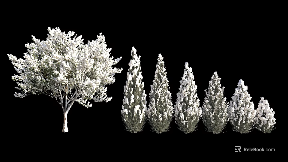 Various Arbor Trees With Different Shapes Including Broad Crown And Conical Forms 3d model