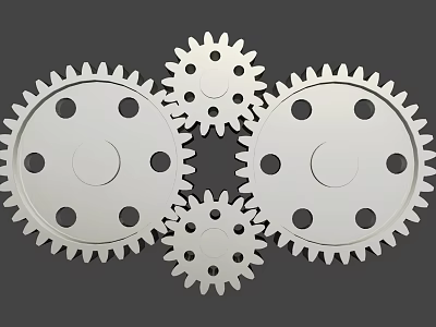 Hardware Tools Three Large And Two Small Silver Metal Gears With Toothed Edges And Holes 3d model