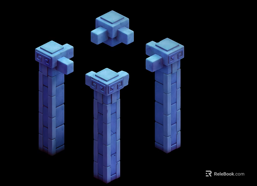 Blue Column Scene Components With Detailed 3D Design And Textured Structure 3d model