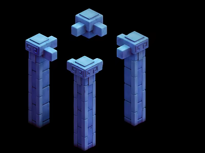 Blue Column Scene Components With Detailed 3D Design And Textured Structure 3d model