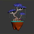 Colorful 3D Fantasy Mushroom Sculpture With Blue Purple Caps Red Base And Light Blue Details