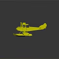 Yellow Biplane Seaplane Model with Float Landing Gear and Star Markings on Wings