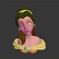 Cartoon Princess Bust With Brown Hair Yellow Headband Off Shoulder Yellow Top And Pearl Earrings