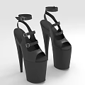 Black Strappy Platform High Heel Shoes With Buckle Straps And Open Toe Design