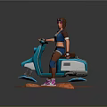 Game Movie Character Wearing Goggles Riding Blue Scooter On Orange Ground With Rocks