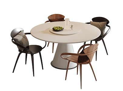 Modern Dining Table and Chair Combination Round Dining Table Dining Chair Single Chair 3d model