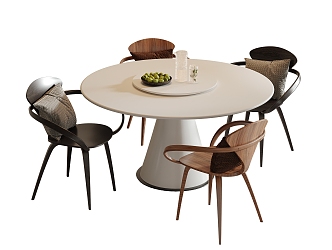 Modern Dining Table and Chair Combination Round Dining Table Dining Chair Single Chair 3d model