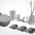 Elegant Modern Ceramic Teaset With Teapot Three Teacups And Glass Container