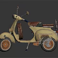 Vintage Yellow Scooter With Brown Leather Seat And Rear Luggage Rack