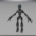 Detailed Mechanical Robot Character With Silver Body Articulated Joints And Blue Eyes