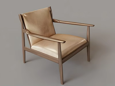Elegant Modern Leather Leisure Chair With Wooden Frame Armrests And Comfortable Seat 3d model