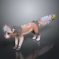 3D Fantasy Fox Character Creature with Gray White Fur Yellow Tail Tip and Body Markings