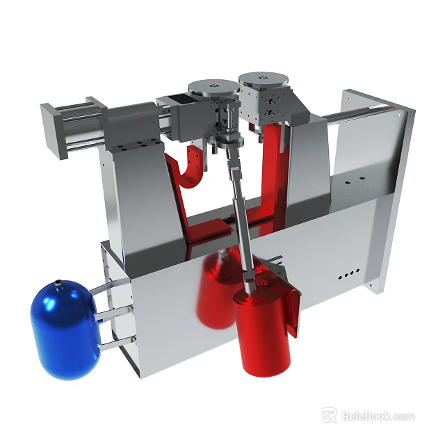 Industrial Mechanical Equipment With Silver Metallic Frame Blue Sphere And Red Cylinder 3d model 