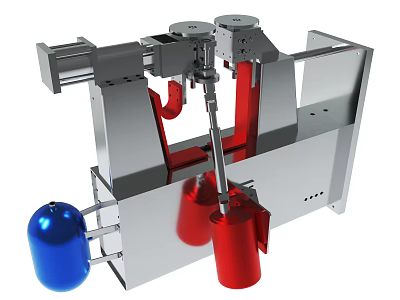 Industrial Mechanical Equipment With Silver Metallic Frame Blue Sphere And Red Cylinder 3d model