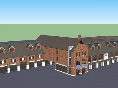 Brick Commercial Street With Multiple Shops Gabled Roofs And Storefront Awnings 3d model