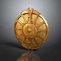 Ancient Golden Shield with Intricate Carvings Detailed Structure as Historical Defensive Weapon