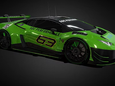Green SIC Performance Race Car With Number 63 Aerodynamic Rear Wing And Sporty Wheels 3d model