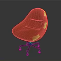 Red Striped Swivel Chair With Upholstered Seat And Wheel Base