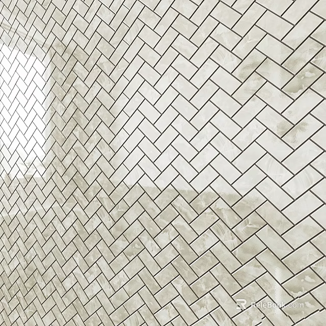 Light Beige Herringbone Pattern Tile Wall With Classic Geometric Modern Design 3d model