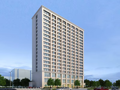 Modern High Rise Office Building Exterior With Glass Windows And Surrounding Trees 3d model