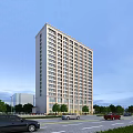 Modern High Rise Office Building Exterior With Glass Windows And Surrounding Trees
