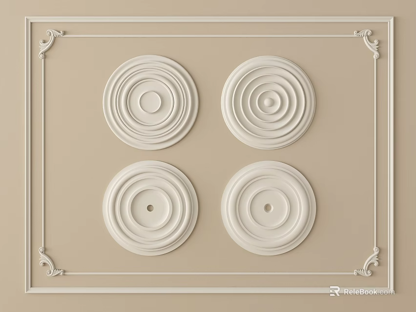 Decorative Ceiling Light Panel With Four Circular Patterns And Ornate Carvings 3d model