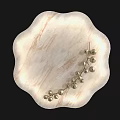 Round Marble Textured Wall Decor With Scalloped Edge Gold Metal Branch And Small Spherical Accents