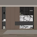 Modern Wooden Bookcase With Open Shelves Glass Doors And Marble Accent Panel