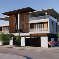 Modern Semi Detached Villa With Two Story Design Large Windows Balconies And Green Courtyard