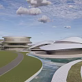 Modern Architectural Design With Circular Roofs Streamlined Structures And Landscaped Surroundings 3d model