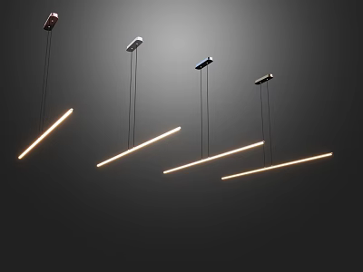 Modern Linear Pendant Lights Hanging In Dark Room With Warm Glow 3d model