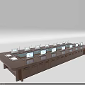 Modern Wooden Conference Table with Multiple Screens Neatly Arranged in Meeting Room