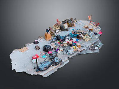 Miniature Garbage Dump Scene Model With Scattered Trash Bags Debris And Small Items 3d model