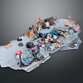 Miniature Garbage Dump Scene Model With Scattered Trash Bags Debris And Small Items