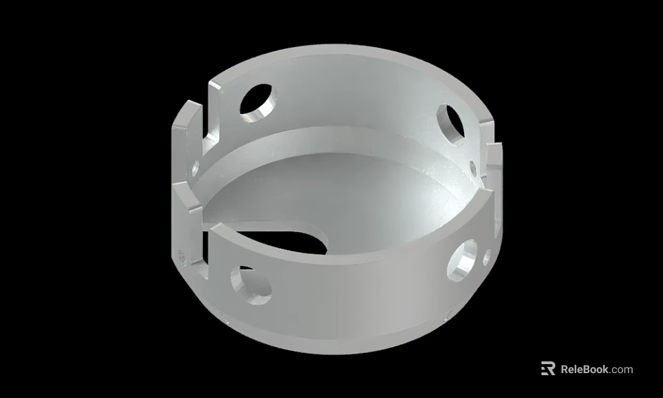 Silver Circular Industrial Metal Component With Holes And Protruding Structures 3d model