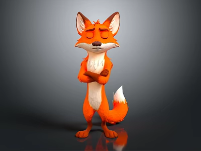 3D Rendered Cartoon Fox Standing With Crossed Arms White Belly And Bushy Tail 3d model