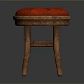Comfortable Wooden Stool With Red Cushion And Sturdy Legs Design