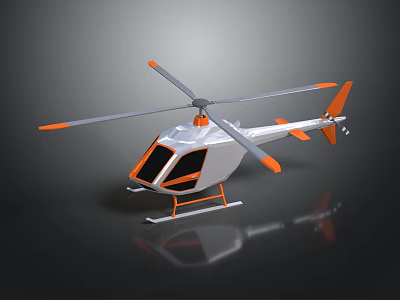 Aerospace Exploration Helicopter Featuring White Body Orange Accents Rotor And Landing Gear 3d model
