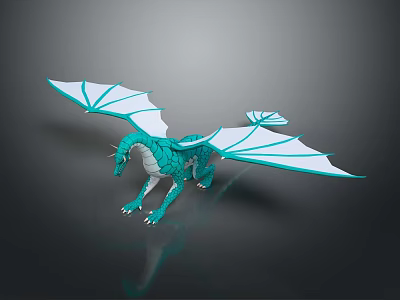 Fantasy Teal Dragon 3D Model With White Wings And Detailed Scales 3d model