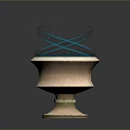 Intricate Stone Sculpture With Cracked Base Blue Glowing Liquid And Floating Lines