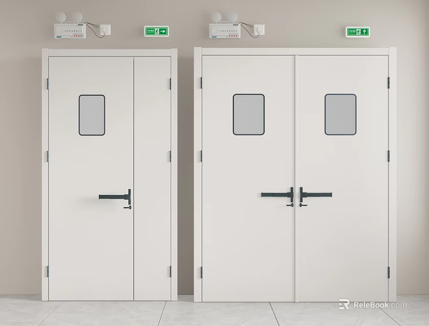 White Single And Double Interior Doors With Glass Panels And Black Handles 3d model 