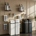 Wall Mounted And Floor Standing Water Dispensers With Wooden Wall And Green Plant