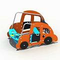 Orange Car Shaped Kids Playground Play Equipment With Blue Steering Wheel And Seats