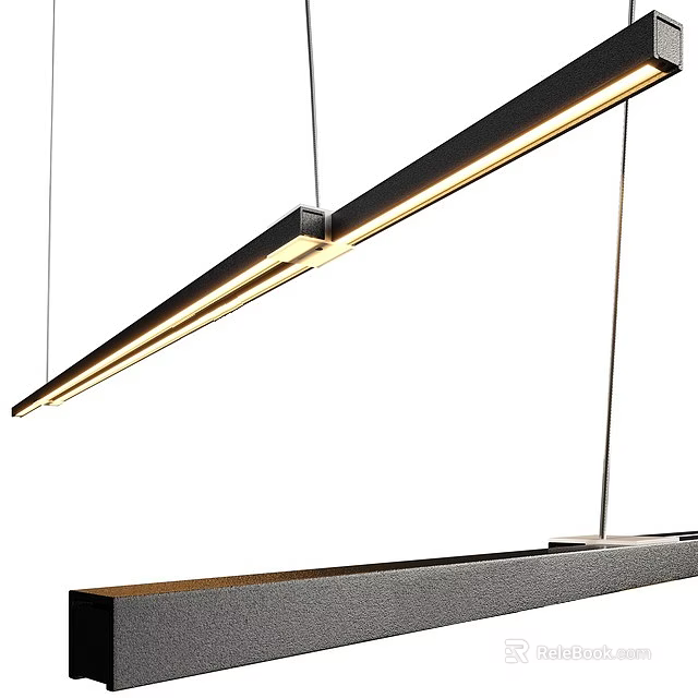 Modern Linear Pendant Light With Sleek Metal Design Illuminated In Dining Room 3d model 