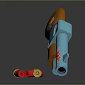 Colorful Toy Gun With Blue Body Orange Grip Cartoon Pattern And Bullet Accessories